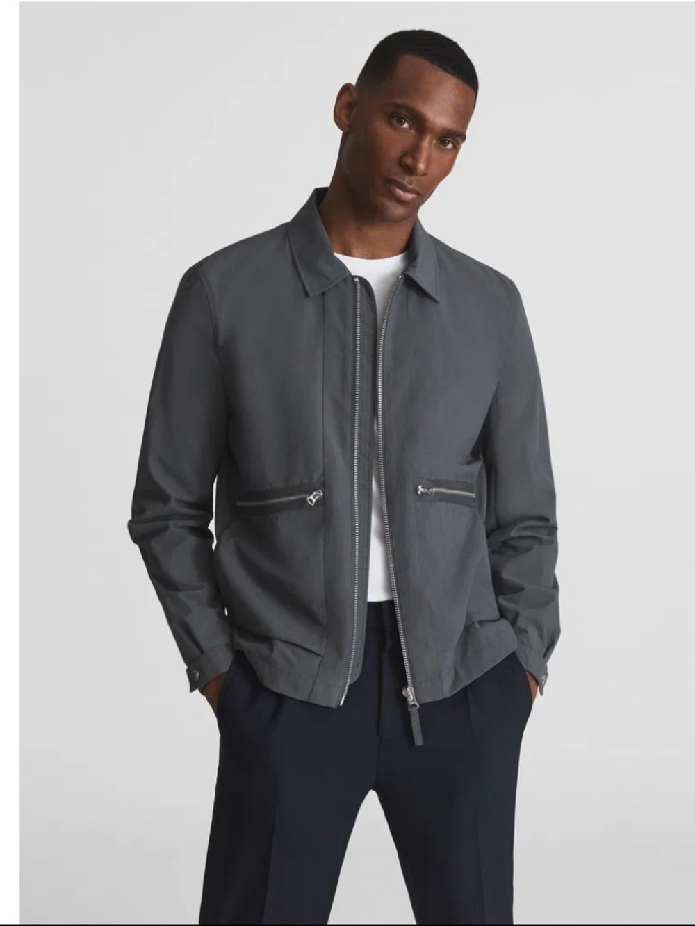 Reiss Men's Charcoal Gray Lightweight Zip Jacket